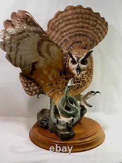 Vintage Franklin Mint Eagle Owl Porcelain Sculpture by G. McMonigle with Base