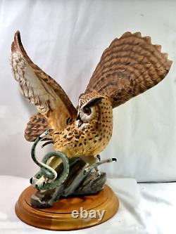 Vintage Franklin Mint Eagle Owl Porcelain Sculpture by G. McMonigle with Base