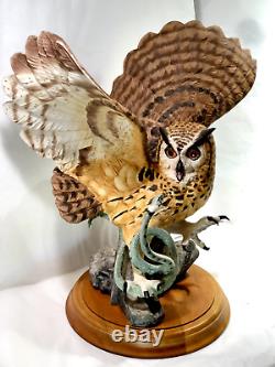 Vintage Franklin Mint Eagle Owl Porcelain Sculpture by G. McMonigle with Base