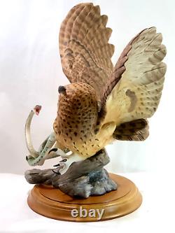 Vintage Franklin Mint Eagle Owl Porcelain Sculpture by G. McMonigle with Base