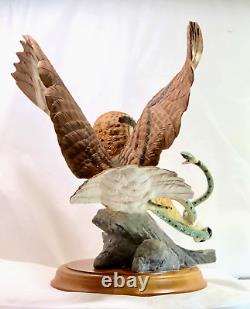 Vintage Franklin Mint Eagle Owl Porcelain Sculpture by G. McMonigle with Base