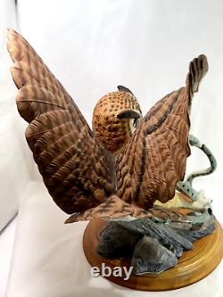 Vintage Franklin Mint Eagle Owl Porcelain Sculpture by G. McMonigle with Base