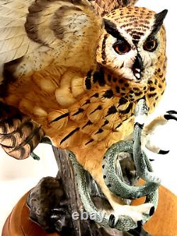 Vintage Franklin Mint Eagle Owl Porcelain Sculpture by G. McMonigle with Base