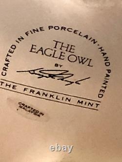 Vintage Franklin Mint Eagle Owl Porcelain Sculpture by G. McMonigle with Base
