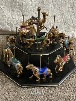 Vintage Franklin Mint Golden Carousel With Display Stand. Various Animals