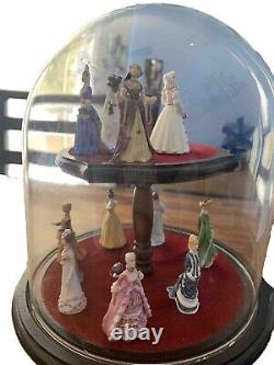 Vintage Franklin Mint Porcelain 10 Miniature Ladies of Fashion With Dome Display