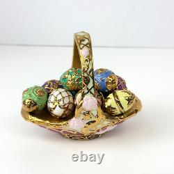Vintage Franklin Mint Summer Egg Basket with 9 Fabrege Design Eggs Gold Accent