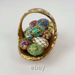 Vintage Franklin Mint Summer Egg Basket with 9 Fabrege Design Eggs Gold Accent