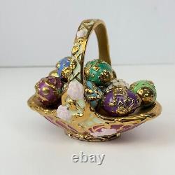Vintage Franklin Mint Summer Egg Basket with 9 Fabrege Design Eggs Gold Accent