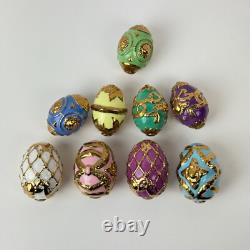 Vintage Franklin Mint Summer Egg Basket with 9 Fabrege Design Eggs Gold Accent