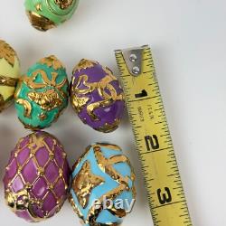 Vintage Franklin Mint Summer Egg Basket with 9 Fabrege Design Eggs Gold Accent