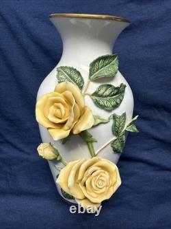 Vintage Franklin Mint Vases By Rosanne Sanders 3D Flowers Leaves Lot Of 4