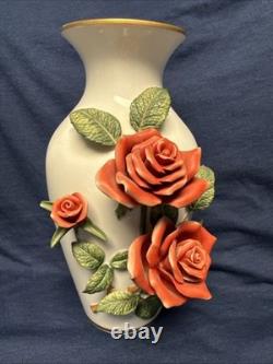 Vintage Franklin Mint Vases By Rosanne Sanders 3D Flowers Leaves Lot Of 4