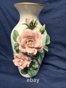 Vintage Franklin Mint Vases By Rosanne Sanders 3D Flowers Leaves Lot Of 4