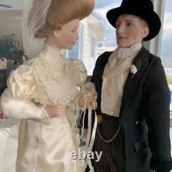 Vintage Porcelain Franklin Mint Bride & Groom Dolls
