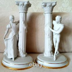 Vintage Porcelain Romeo and Juliet Candlesticks Figurines Franklin Mint White