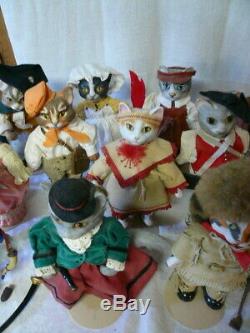 Vintage Set 13 Franklin Mint Colonial Cat Collection Porcelain Dolls Cats