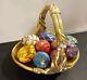 Vintage The Franklin Mint Spring Egg Basket with 9 Fabrege' Design Eggs Withbox