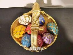 Vintage The Franklin Mint Spring Egg Basket with 9 Fabrege' Design Eggs Withbox