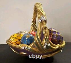 Vintage The Franklin Mint Spring Egg Basket with 9 Fabrege' Design Eggs Withbox