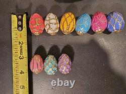 Vintage The Franklin Mint Spring Egg Basket with 9 Fabrege' Design Eggs Withbox