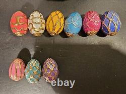 Vintage The Franklin Mint Spring Egg Basket with 9 Fabrege' Design Eggs Withbox