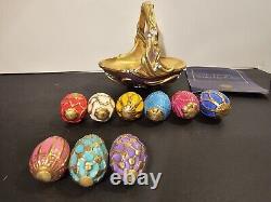 Vintage The Franklin Mint Spring Egg Basket with 9 Fabrege' Design Eggs Withbox