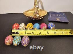 Vintage The Franklin Mint Spring Egg Basket with 9 Fabrege' Design Eggs Withbox
