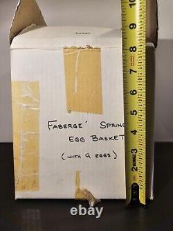 Vintage The Franklin Mint Spring Egg Basket with 9 Fabrege' Design Eggs Withbox