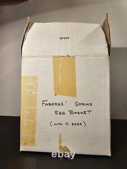 Vintage The Franklin Mint Spring Egg Basket with 9 Fabrege' Design Eggs Withbox