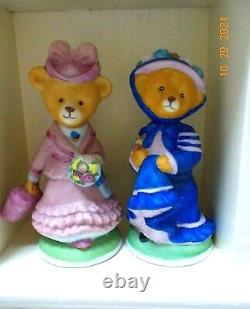 Vtg. 1980's Franklin Mint HOTEL TEDDINGTON BEAR FIGURINES COMPLETE SET & SHELF