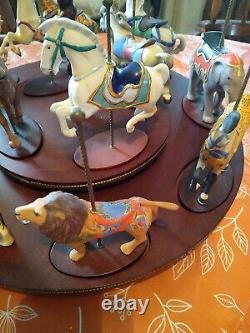Vtg Carousel Treasury Of Carousel Art Franklin Mint 12 Figurines- Wooden Display