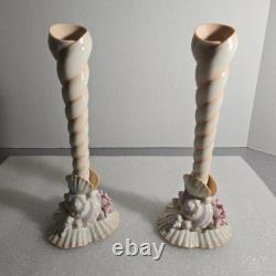 Vtg Franklin Mint Atlantis Candlestick Holders Pair Porcelain Pastel Coastal 80s