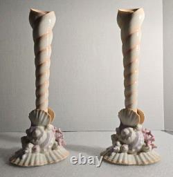 Vtg Franklin Mint Atlantis Candlestick Holders Pair Porcelain Pastel Coastal 80s