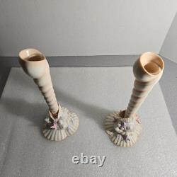 Vtg Franklin Mint Atlantis Candlestick Holders Pair Porcelain Pastel Coastal 80s
