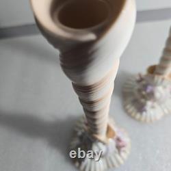 Vtg Franklin Mint Atlantis Candlestick Holders Pair Porcelain Pastel Coastal 80s