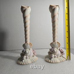 Vtg Franklin Mint Atlantis Candlestick Holders Pair Porcelain Pastel Coastal 80s
