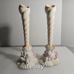 Vtg Franklin Mint Atlantis Candlestick Holders Pair Porcelain Pastel Coastal 80s Vtg Franklin Mint Atlantis Candlestick Holders Pair Porcelain Pastel Coastal 80s