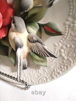 Vtg Rare Limited Edition Franklin Mint Capidomonte Chickadee & Roses Plate #2300
