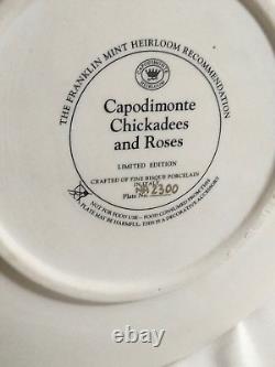 Vtg Rare Limited Edition Franklin Mint Capidomonte Chickadee & Roses Plate #2300