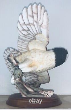 Vtg The Franklin Mint Spectacled Owl Sculpture + Base / Brochure McMonigle